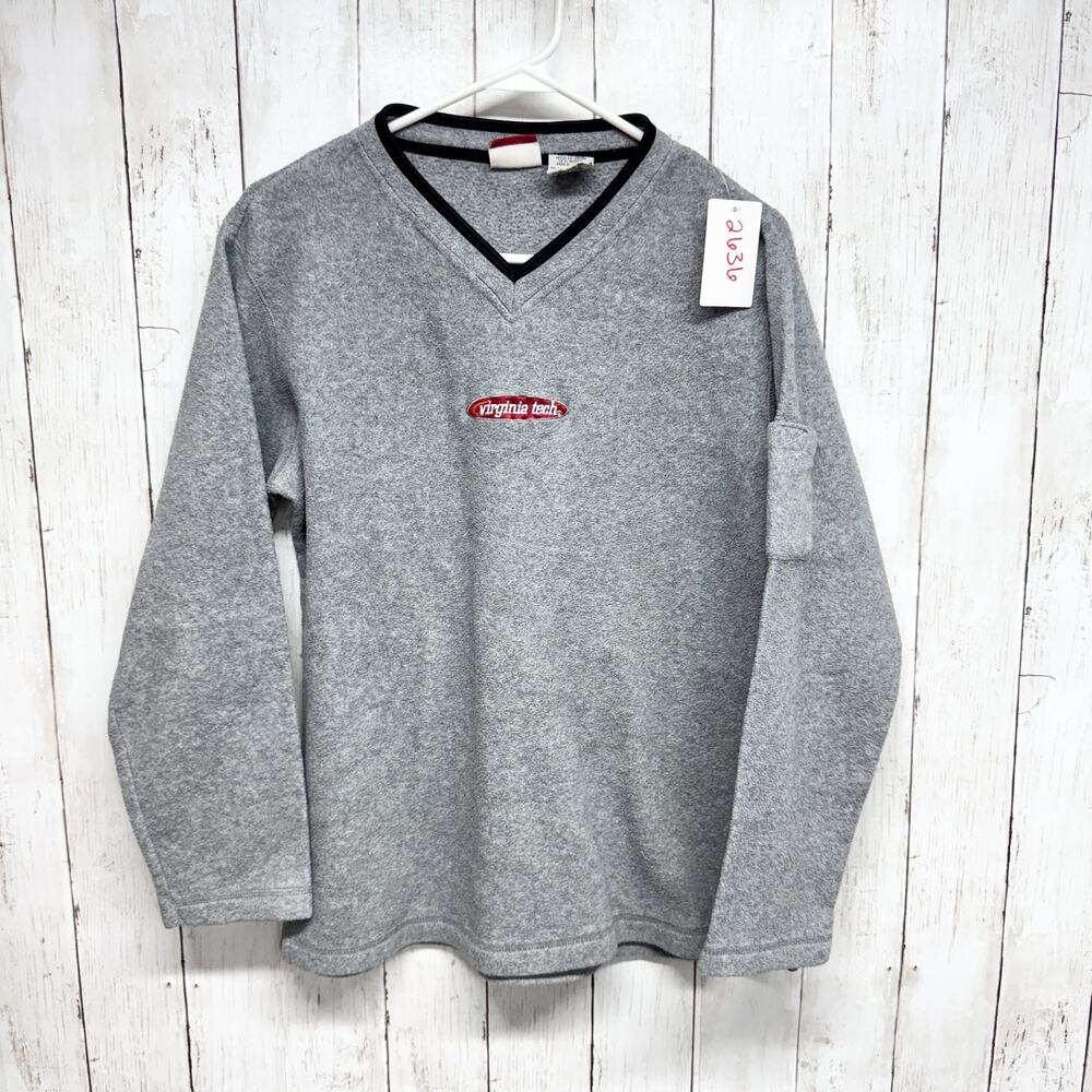 Vtg‎ Red Oak Sweater Women Size Large Gray Fleece VA Tech V-Neck Long Sleeve